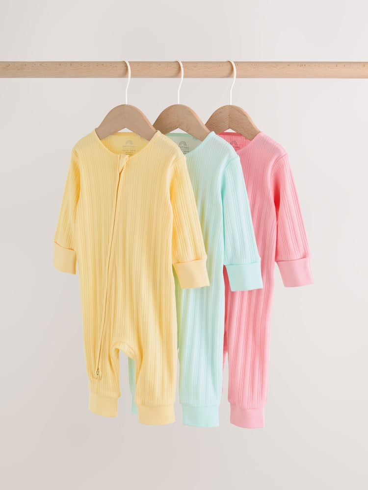 Pink/Yellow Baby Sleepsuits 3 Pack (0mths-3yrs)