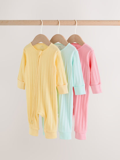Pink/Yellow Baby Sleepsuits 3 Pack (0mths-3yrs)