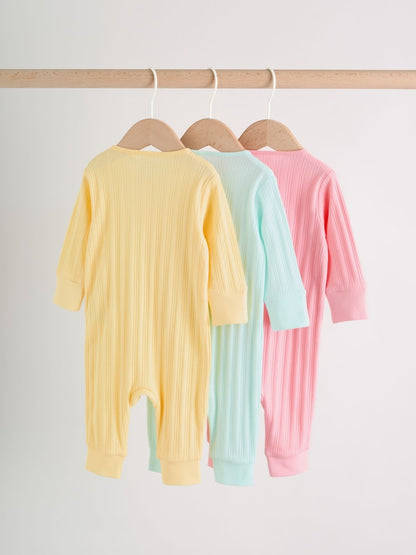 Pink/Yellow Baby Sleepsuits 3 Pack (0mths-3yrs)