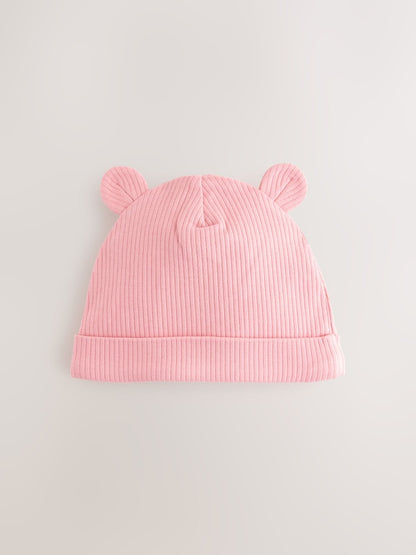 Pink 4 Piece Baby Beanies And Dibble Bibs Set (0-18mths)