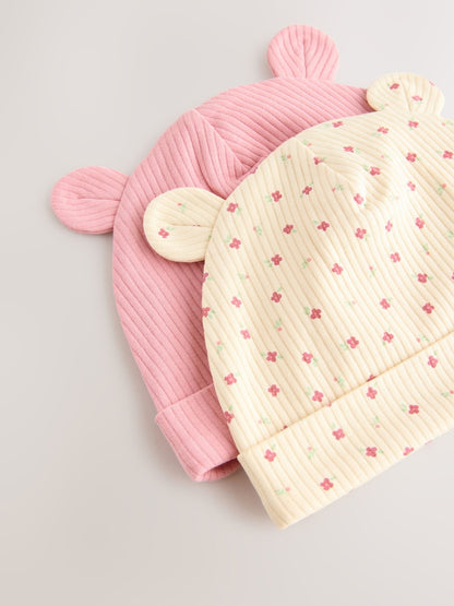 Pink 4 Piece Baby Beanies And Dibble Bibs Set (0-18mths)