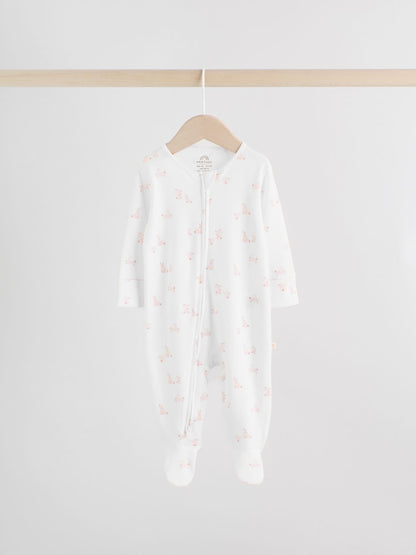 Pink Bunny Two Way Zip Baby Sleepsuits 3 Pack Immediate