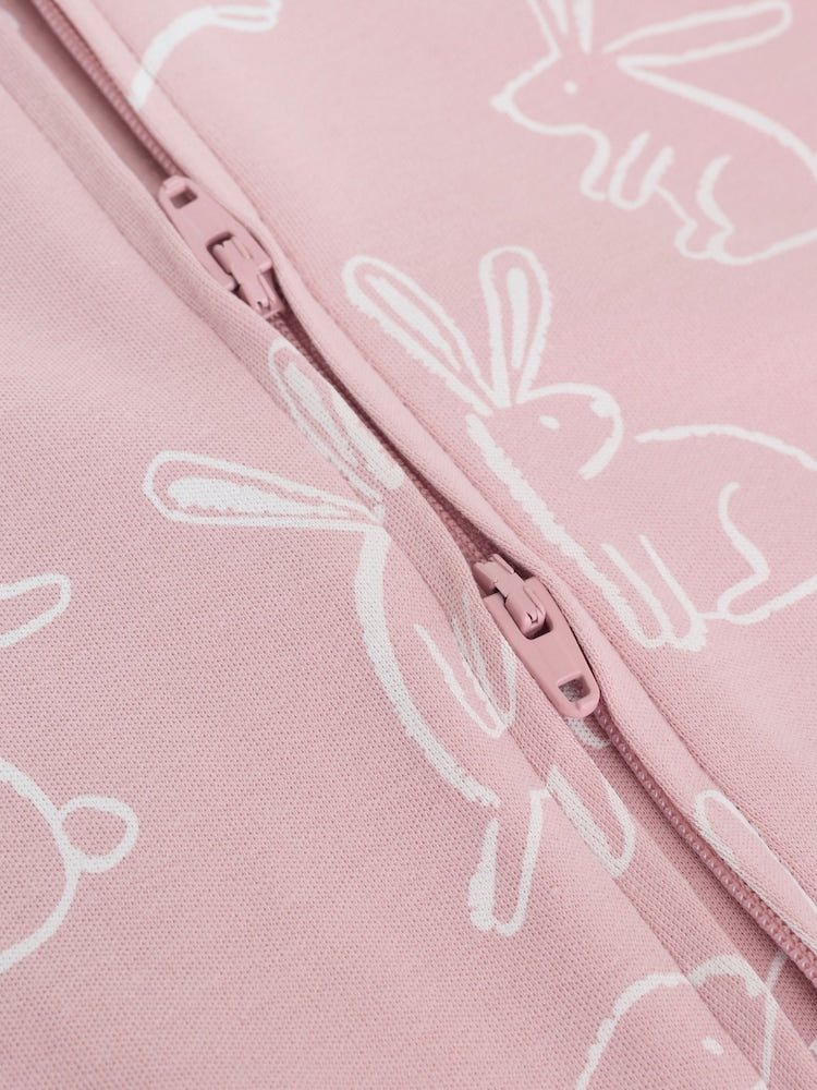 Pink Bunny Two Way Zip Baby Sleepsuits 3 Pack Immediate