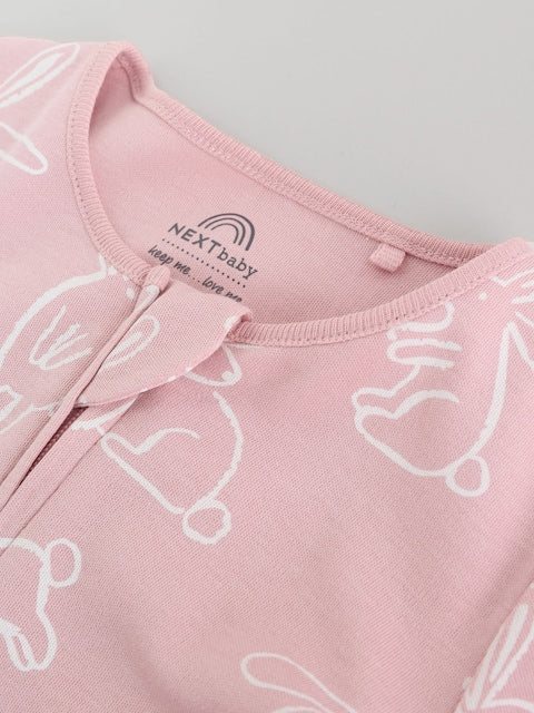 Pink Bunny Two Way Zip Baby Sleepsuits 3 Pack Immediate