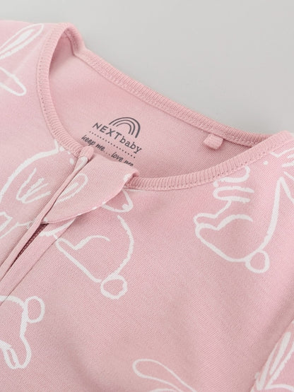 Pink Bunny Two Way Zip Baby Sleepsuits 3 Pack Immediate