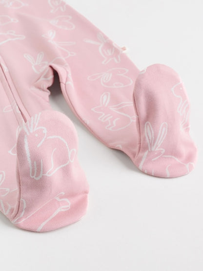 Pink Bunny Two Way Zip Baby Sleepsuits 3 Pack Immediate