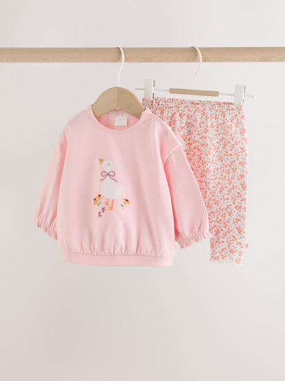 Pink Duck Sweat Top and Leggings Set Immediate