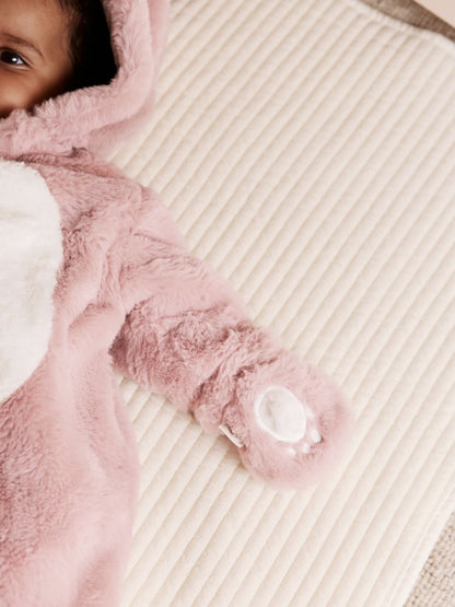Pink Faux Fur Baby Bunny Pramsuit Immediate
