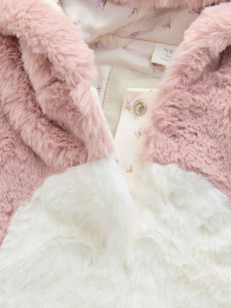 Pink Faux Fur Baby Bunny Pramsuit Immediate