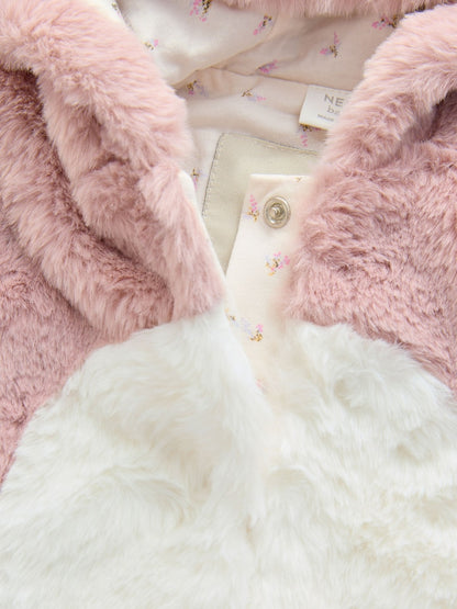 Pink Faux Fur Baby Bunny Pramsuit Immediate