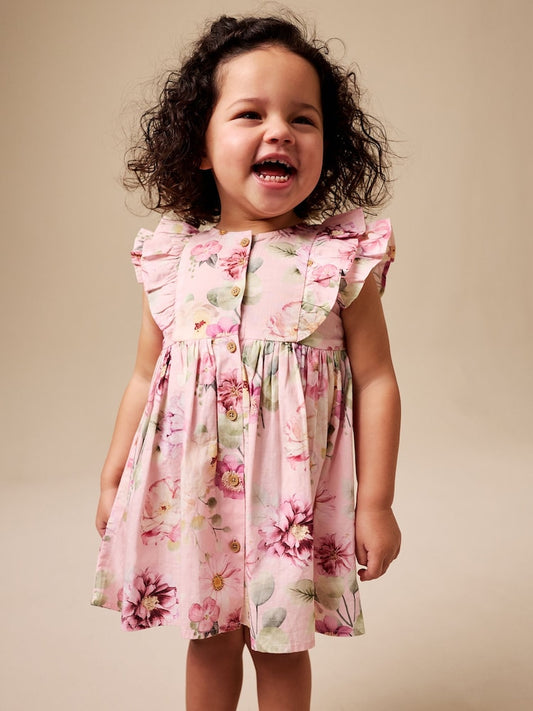 Pink Floral Double Ruffle Sleeve Dress (3mths-8yrs)