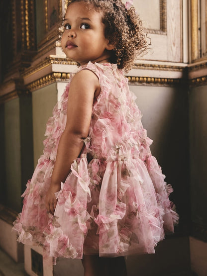 Pink Floral Sleeveless Mesh Dress Immediate