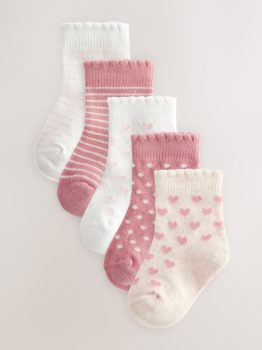 Pink Heart Stripe Baby Socks 5 Pack Immediate