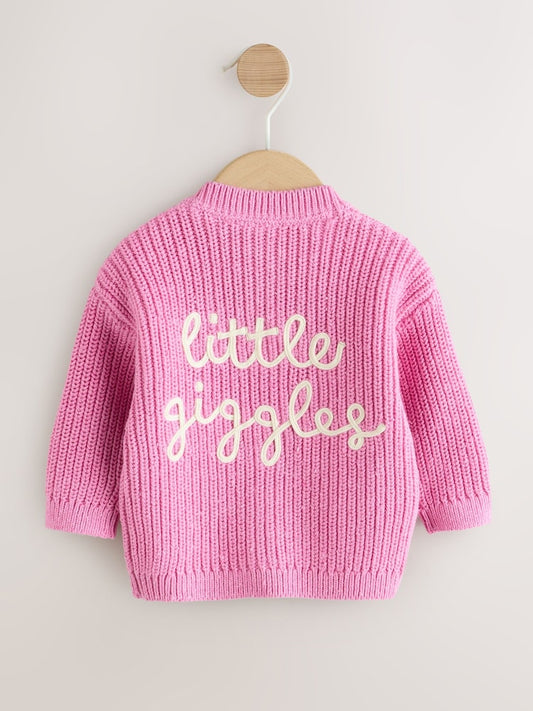 Pink Little Giggles Baby Embroidered Back Cardigan