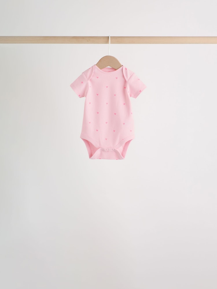 Pink Short Sleeve Baby Bodysuits 5 Pack