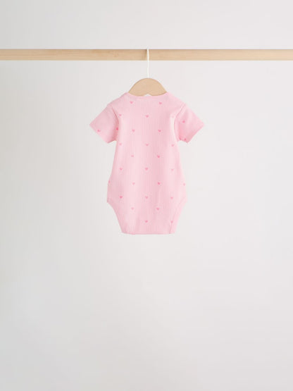 Pink Short Sleeve Baby Bodysuits 5 Pack