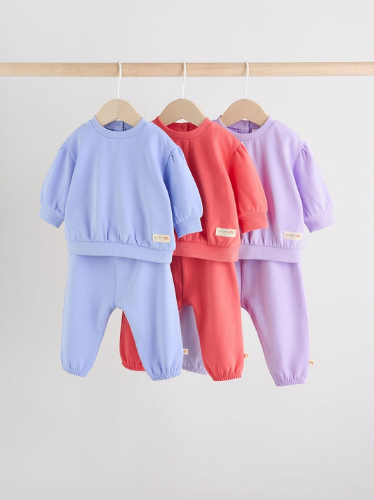 Purple/ Pink/ Blue Baby Sweatshirt & Joggers 6 Piece Set (0mths-2yrs)