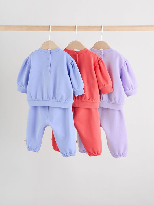 Purple/ Pink/ Blue Baby Sweatshirt & Joggers 6 Piece Set (0mths-2yrs)