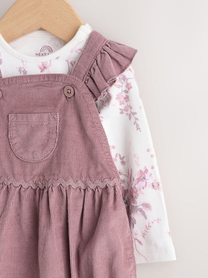 Purple/ White Cord Baby Romper and Long Sleeve Bodysuit and Tights 3 Piece Set Immediate