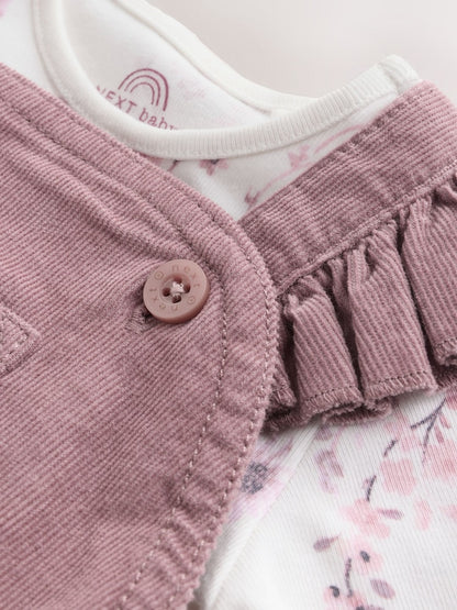 Purple/ White Cord Baby Romper and Long Sleeve Bodysuit and Tights 3 Piece Set Immediate