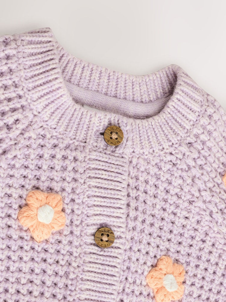 Purple and Apricot Flower Baby Embroidered Cardigan (0mths-2yrs)