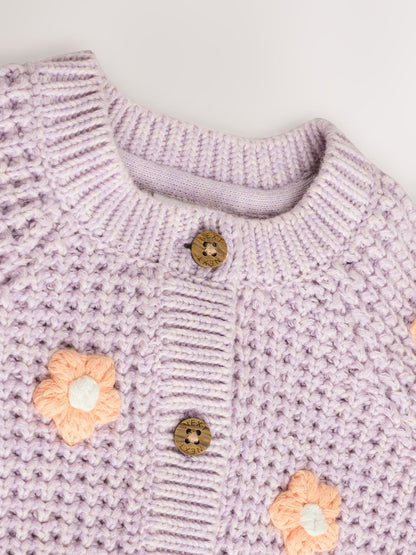 Purple and Apricot Flower Baby Embroidered Cardigan (0mths-2yrs)