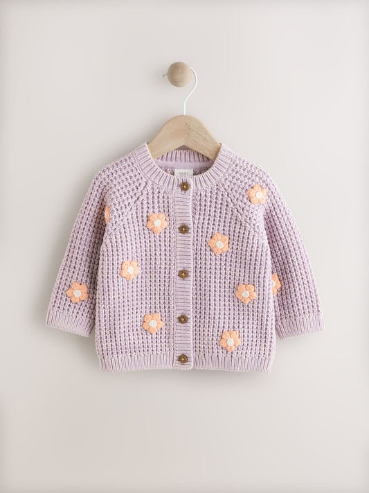Purple and Apricot Flower Baby Embroidered Cardigan (0mths-2yrs)