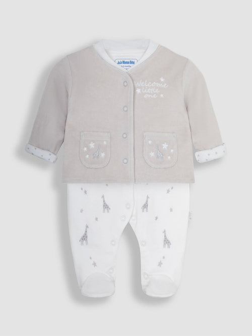 JoJo Maman Bébé Grey 2-Piece Welcome Little One Sleepsuit & Jacket Set image 1