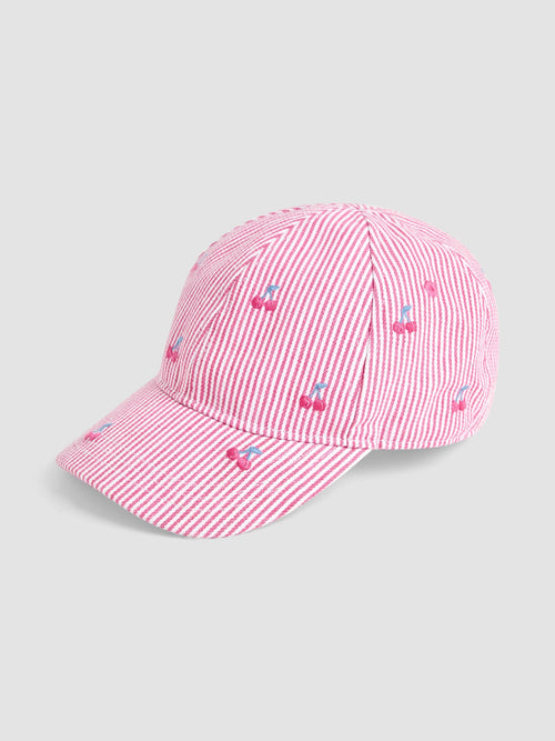 JoJo Maman Bébé Pink Cherry Embroidered Cap image 1