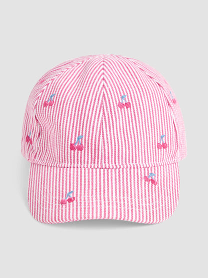 JoJo Maman Bébé Pink Cherry Embroidered Cap image 2