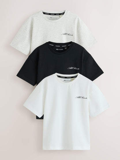 Dsiney Kidz - smALLSAINTS Black/White Script Crew Neck Relaxed T-Shirts 3 Pack image 1