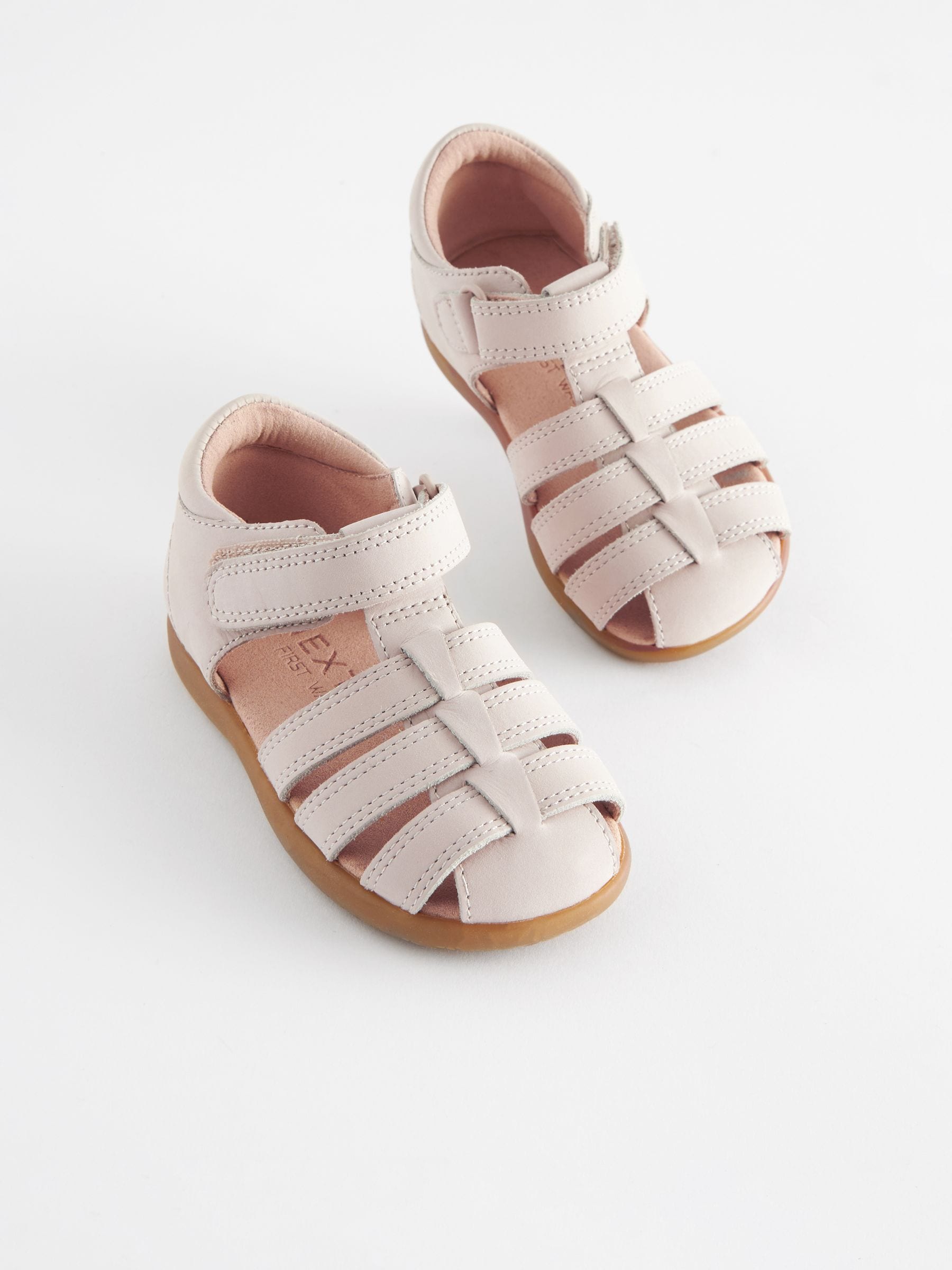 Stone Standard Fit (F) Baby Touch Fastening Leather First Walker Sandals image 1