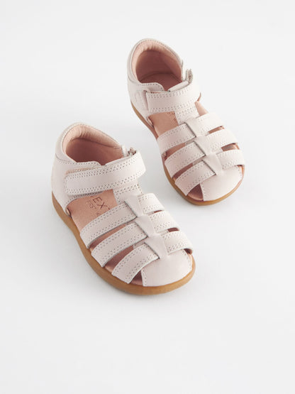 Stone Standard Fit (F) Baby Touch Fastening Leather First Walker Sandals image 1