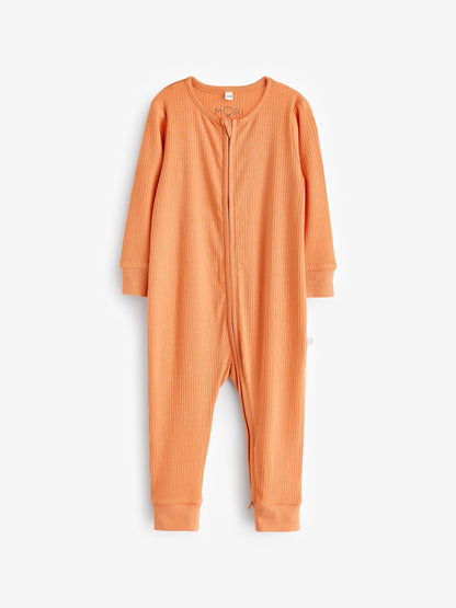 MORI Orange MORI Cotton Ribbed Zip Up Sleepsuit image 2