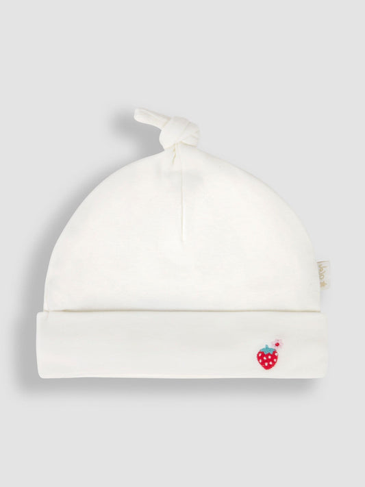 JoJo Maman Bébé White Strawberry Embroidered Cotton Baby Hat image 2