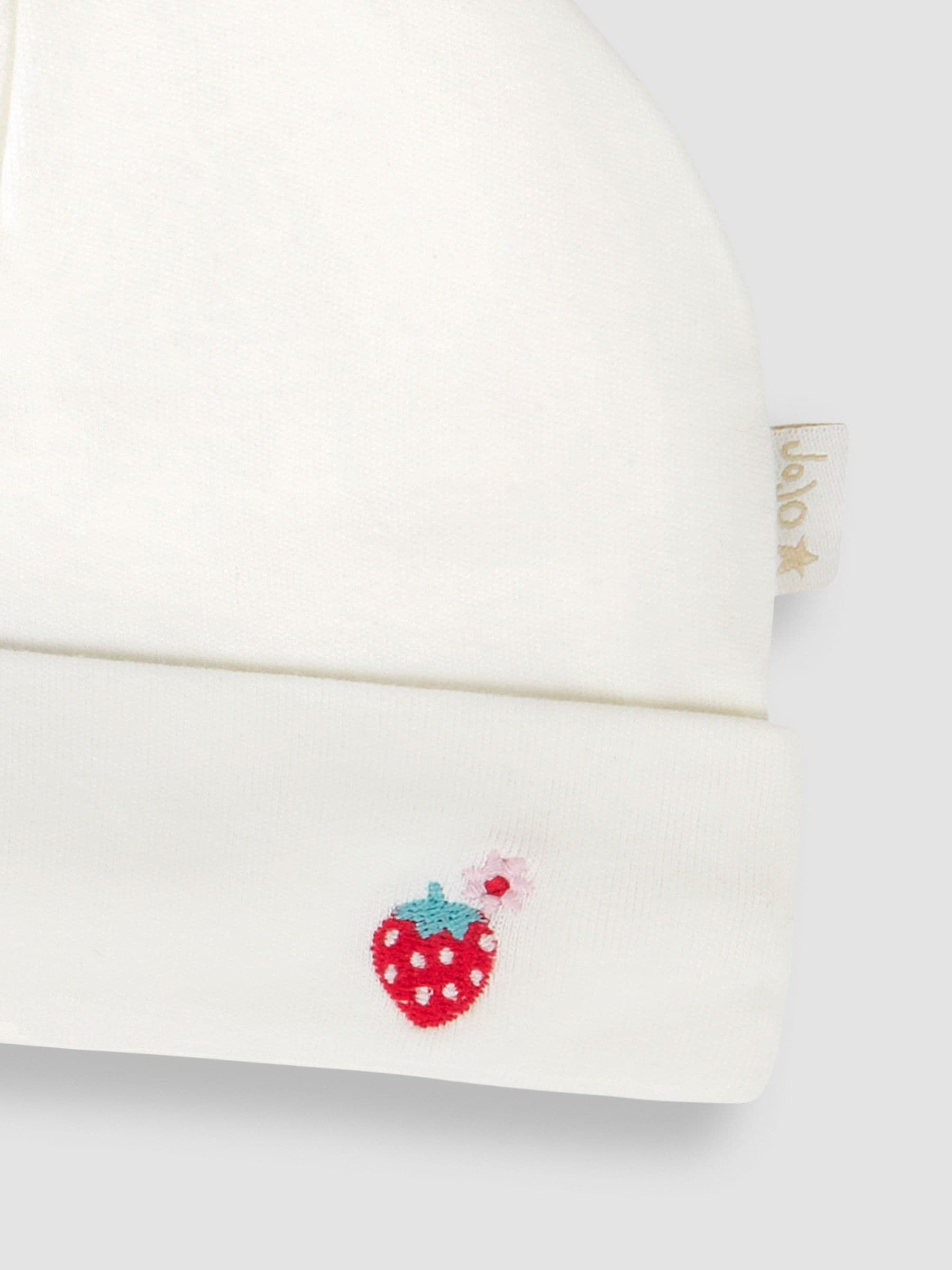 JoJo Maman Bébé White Strawberry Embroidered Cotton Baby Hat image 4