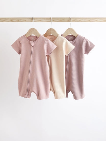 Pale Pink 3 Pack Two Way Zip Baby Romper (0mths-3yrs) image 1