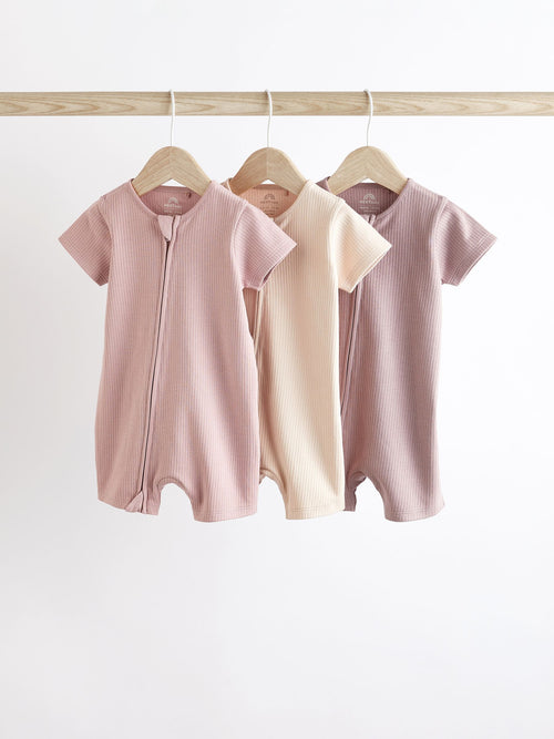 Pale Pink 3 Pack Two Way Zip Baby Romper (0mths-3yrs) image 1