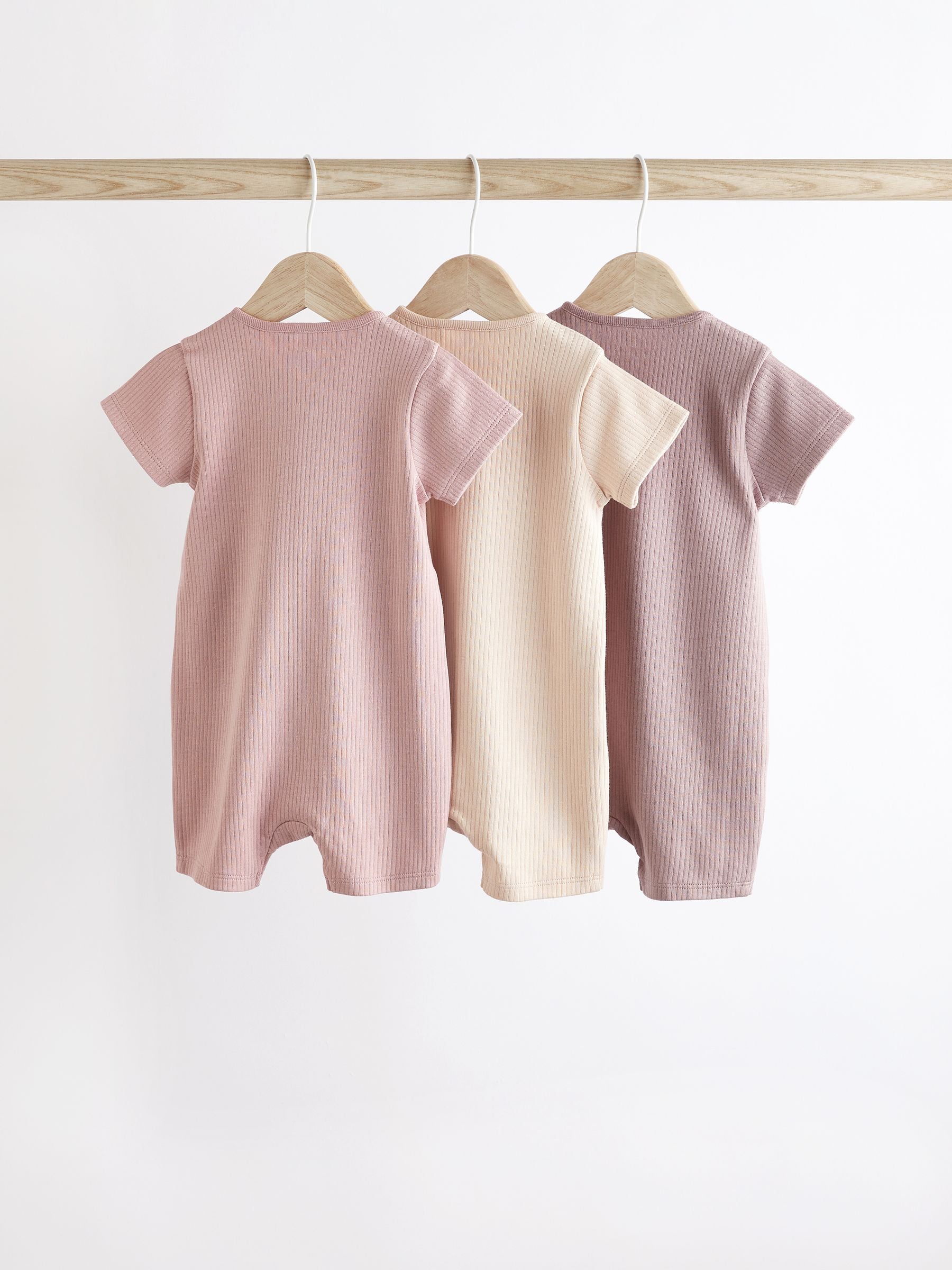 Pale Pink 3 Pack Two Way Zip Baby Romper (0mths-3yrs) image 2