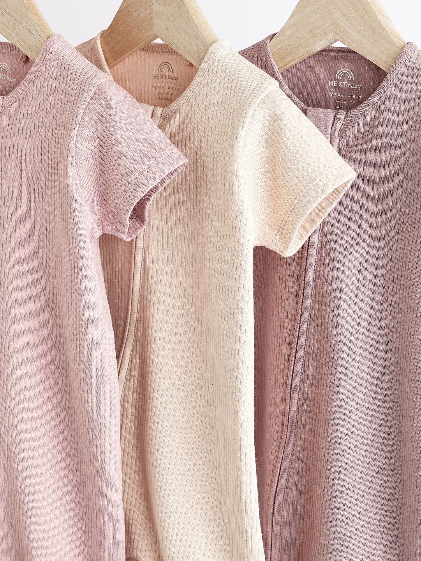 Pale Pink 3 Pack Two Way Zip Baby Romper (0mths-3yrs) image 3
