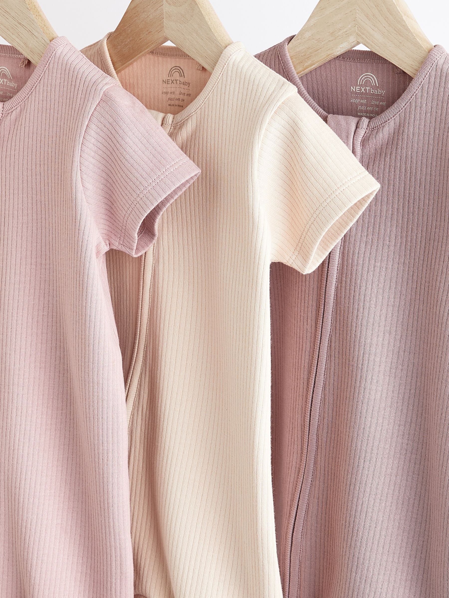 Pale Pink 3 Pack Two Way Zip Baby Romper (0mths-3yrs) image 3