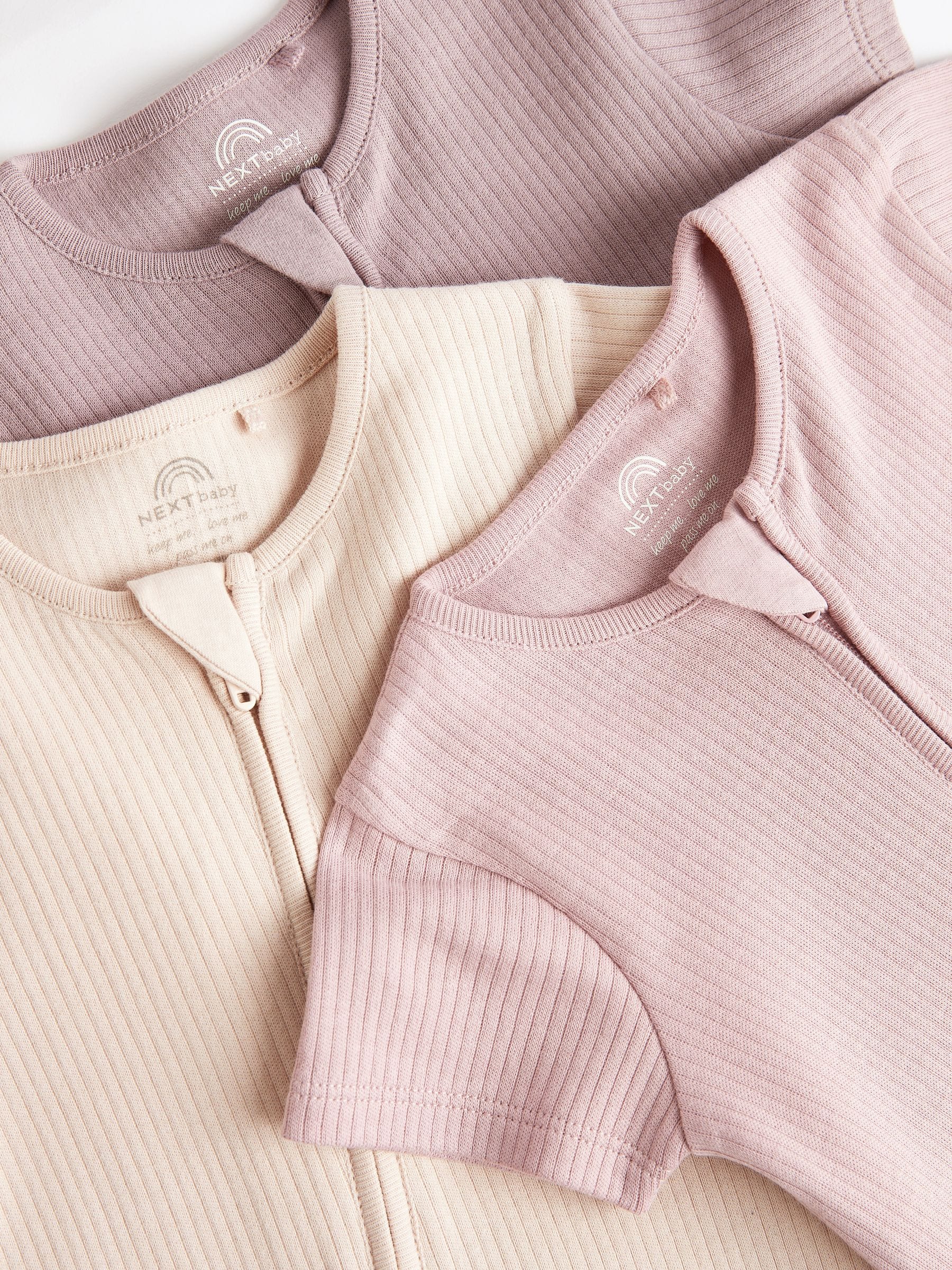 Pale Pink 3 Pack Two Way Zip Baby Romper (0mths-3yrs) image 4