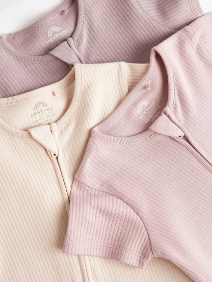 Pale Pink 3 Pack Two Way Zip Baby Romper (0mths-3yrs) image 4