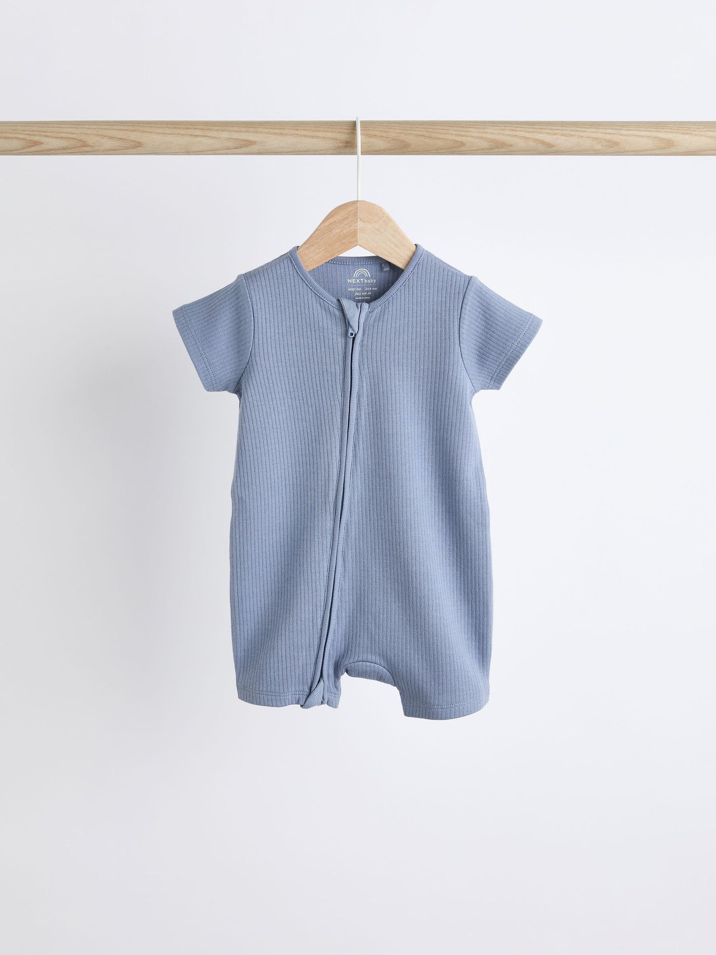 Blue Baby Two Way Zip 100% Cotton Rompers 3 Pack (0-3yrs) image 3