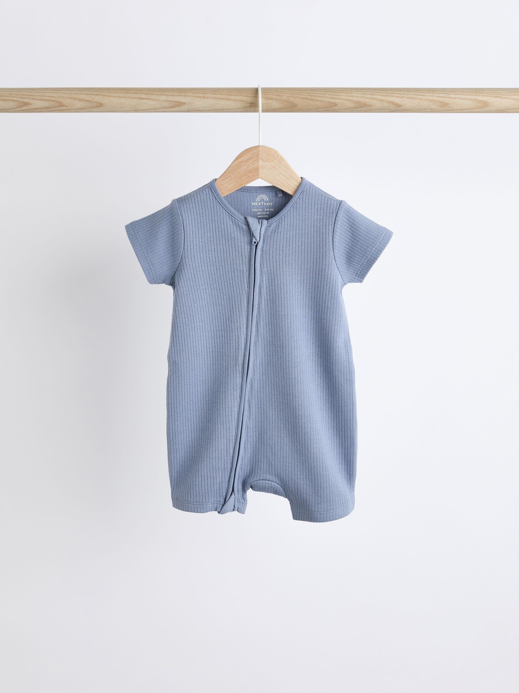 Blue Baby Two Way Zip 100% Cotton Rompers 3 Pack (0-3yrs) image 3