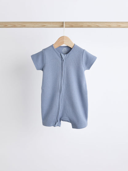 Blue Baby Two Way Zip 100% Cotton Rompers 3 Pack (0-3yrs) image 3