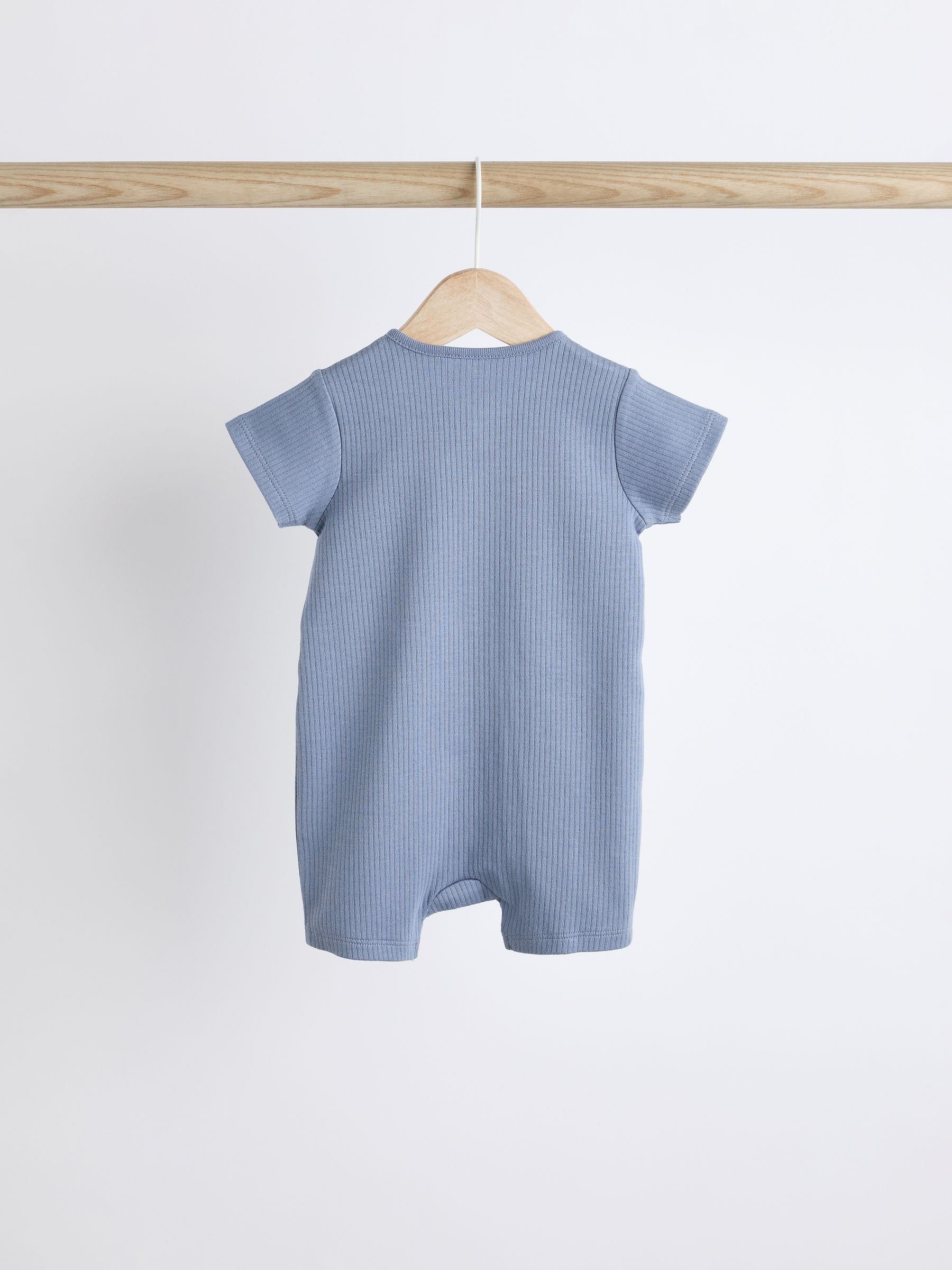 Blue Baby Two Way Zip 100% Cotton Rompers 3 Pack (0-3yrs) image 6
