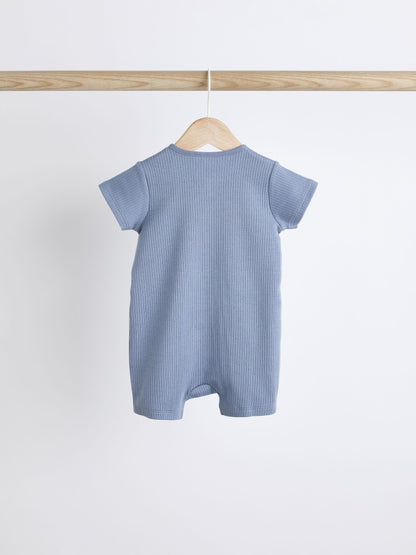 Blue Baby Two Way Zip 100% Cotton Rompers 3 Pack (0-3yrs) image 6