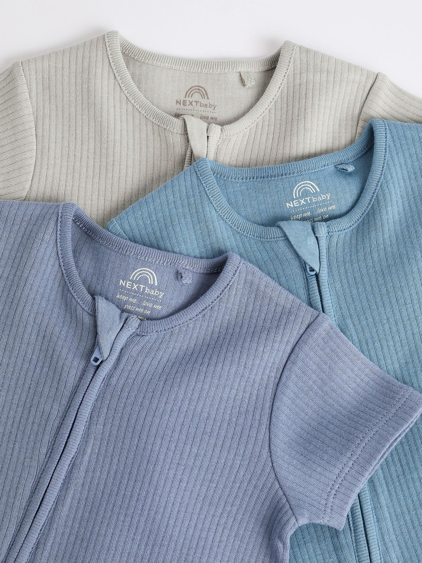 Blue Baby Two Way Zip 100% Cotton Rompers 3 Pack (0-3yrs) image 8