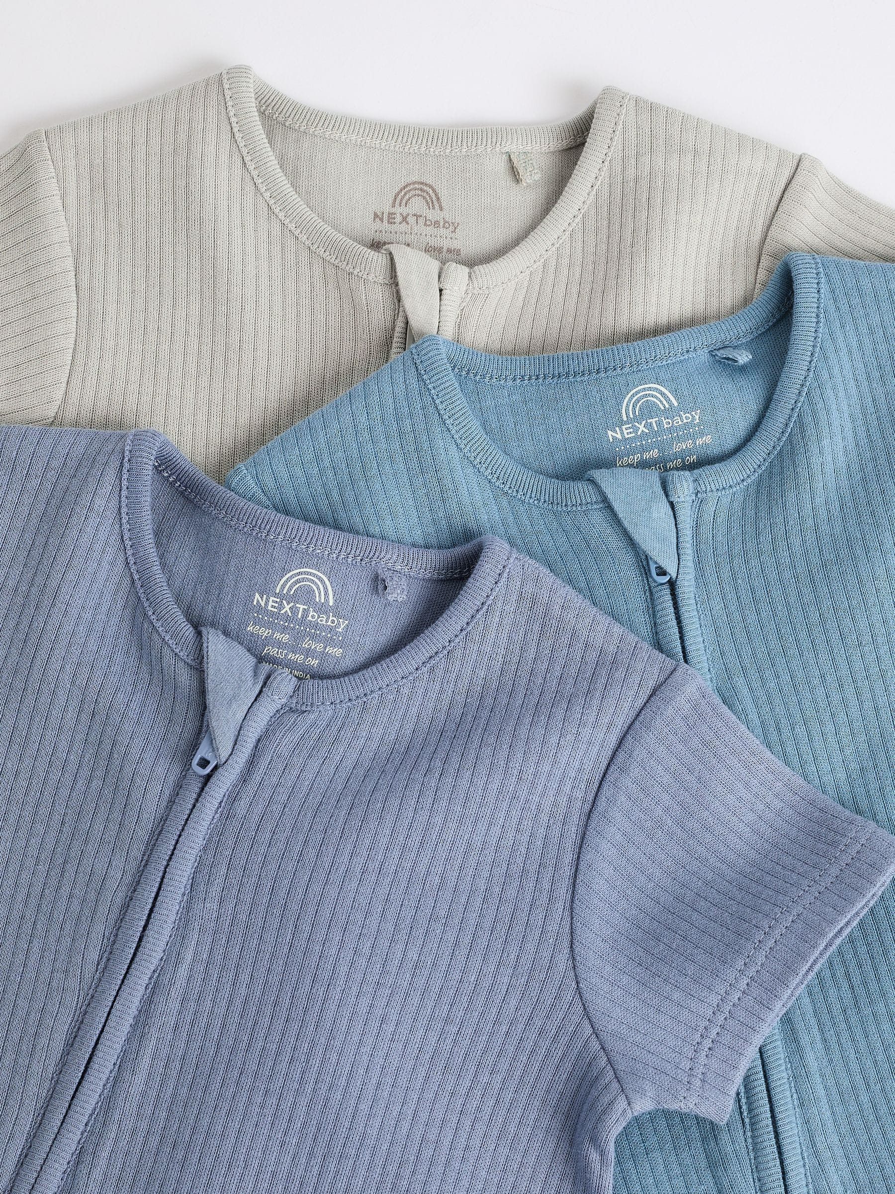 Blue Baby Two Way Zip 100% Cotton Rompers 3 Pack (0-3yrs) image 8
